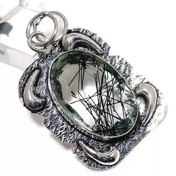 Black Rutile Gemstone Handmade 925 Sterling Silver Jewelry Pendant 2.17 K9d11