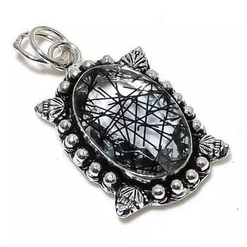Black Rutile Gemstone Handmade 925 Sterling Silver Jewelry Pendant 2.05 l8s91
