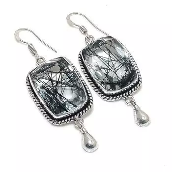 Black Rutile Handmade 925 Sterling Silver Jewelry Earring 2.32 a0l05