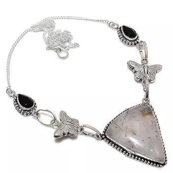 Black Rutile Handmade Gemstone 925 Sterling Silver Jewelry Necklace 18 F4L14 чёрный