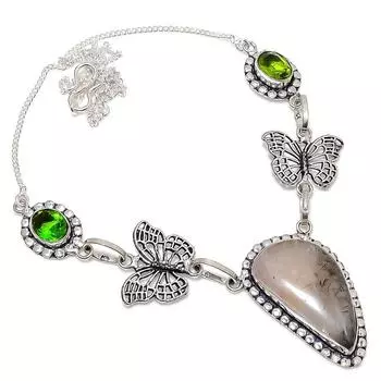 Black Rutile Handmade Gemstone 925 Sterling Silver Jewelry Necklace 18 a5M85 чёрный