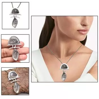 Black Rutile Peridot Gemstone Unisex Women s Silver Jewelry Pendant 2