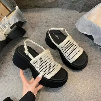 Black sandals women s summer wear new high-end small thick-soled heightening casual shoes 35