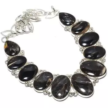 Черный Серафинит (Перьевой камень) Ожерелье из серебра 925 пробы с драгоценными камнями 18 дюймов JCN367-1