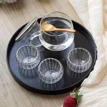 Black Serving Tray Round Food Plate Kitchen Accessories Tea Tray Restaurant 30CM