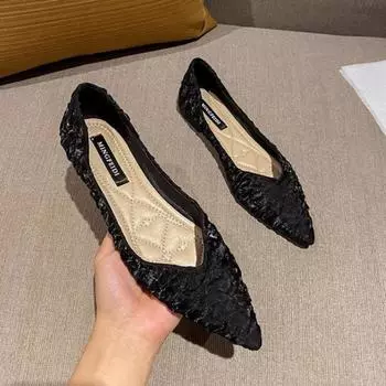 Black Shoes For Women Sexy Pointed Toe Evening Woman Flats Wholesale 2024 Summer Young Korean Style Social Novelties Lastest 34
