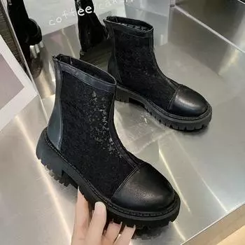 Black Short Shoes For Women Elegant With Low Heels Female Ankle Boots Work Footwear White Round Toe Comfortable Pu Hot Booties 35