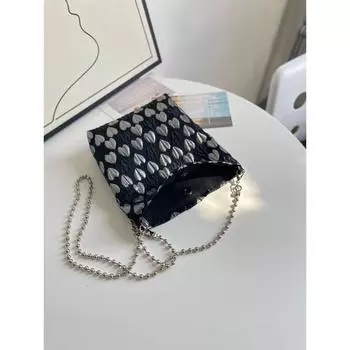 Black Silver Easiest for Match Heart Crossbody Chain Phone Bag Black and white Heart magnetic buckle