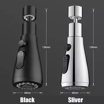 Black/Silver Universal Rotate Kitchen Faucet Extender Aerator Splash Filter Kitchen Washbasin Faucet Bubbler Nozzle