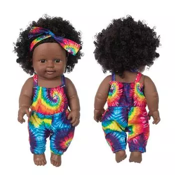 Black Skin Black Baby Cute Curly Hair Lace Skirt 12INCH Vinyl Baby Toy