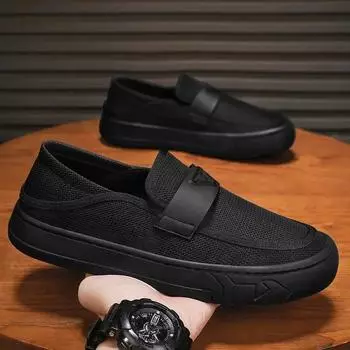 Black Slip on Loafers Mens Casual Shoes Normal Size Breathable Driving Shoes Office Walking Flats Non Slip House Casual 39 чёрный