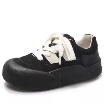 Black Sneakers Woman Flats Shoes Trend Round Toe Spring Autumn Sneakers Women Vulcanized Shoes Lace Up Non-slip Casual Sneakers 35 чёрный