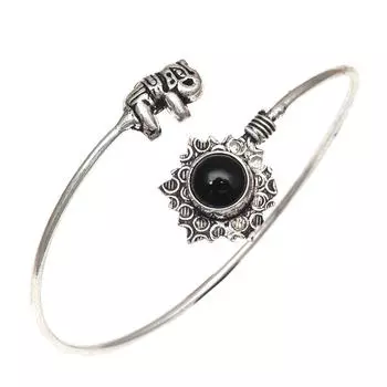 Black Spinal Gemstone Handmade Silver Jewelry Cuff Bracelets 7 Adjustable