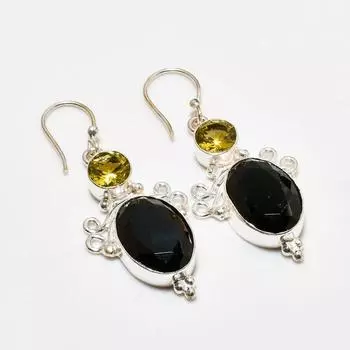 Ювелирные серьги с черным шпинелем и цитрином 925 пробы, посеребренные, 1,89 дюйма