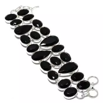 Black Spinel Ethnic 925 Sterling Silver Bracelet 7-8 f6w22