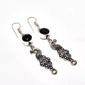 Ювелирные серьги ручной работы с покрытием из серебра 925 пробы и черной шпинелью диаметром 2,27 дюйма