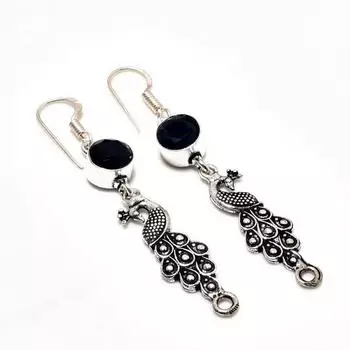 Ювелирные серьги ручной работы с покрытием из серебра 925 пробы и черной шпинелью диаметром 2,27 дюйма