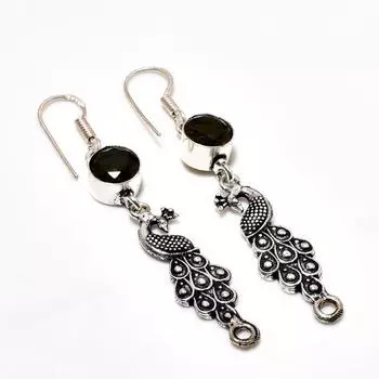 Серьги ручной работы из серебра 925 пробы с драгоценным камнем из черной шпинели 2,38 дюйма