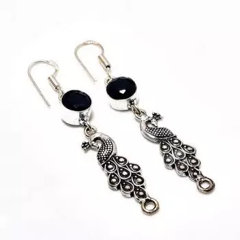 Ювелирные серьги ручной работы с покрытием из серебра 925 пробы и черной шпинелью диаметром 2,27 дюйма