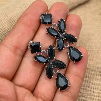 Black Spinel Gemstone Handmade 925 Sterling Silver Jewelry Earring Gift For Love