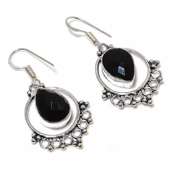 Black Spinel Gemstone Handmade 925 Sterling Silver Jewelry Earring 1.77 J2l38