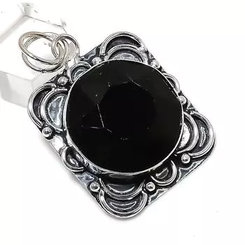 Black Spinel Gemstone Handmade 925 Sterling Silver Jewelry Pendant 2.05 f7M14