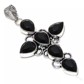 Black Spinel Gemstone Handmade 925 Sterling Silver Jewelry Pendant 3.15 i3O67