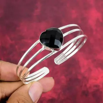 Браслет с драгоценными камнями из черной шпинели, ювелирные изделия из стерлингового серебра 925 пробы, красивый браслет ручной работы для женщин Adjustable чёрный