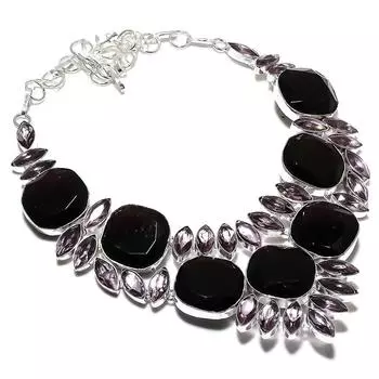 Black Spinel Handmade 925 Sterling Silver Gift Jewelry Necklace 18 l8m73