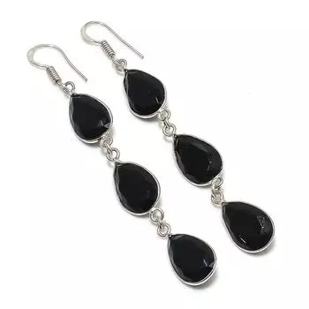 Black Spinel Handmade 925 Sterling Silver Jewelry Earring 3.19 l2a65