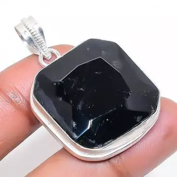 Black Spinel Handmade 925 Sterling Silver Jewelry Pendant 1.65 K3Z76