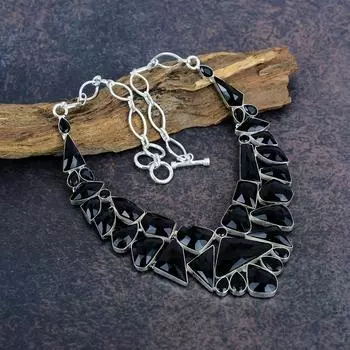 Ожерелье из черной шпинели, ювелирные изделия из драгоценных камней, ожерелье из цельного серебра 925 пробы, великолепное ожерелье-цепочка ручной работы Adjustable with 18 inches чёрный