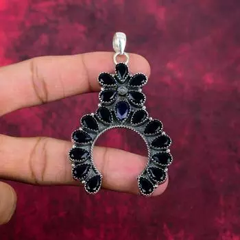 Ожерелье из черной шпинели, подвеска из драгоценного камня, серебряные украшения 925 пробы, антикварные подвески ручной работы, подарок для матери 3.26 Inches чёрный