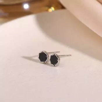 Black Square Mini Women s Sterling Silver Elegant Stud Earrings for Sleeping Silver **black face