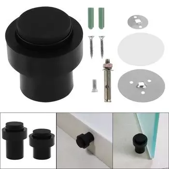 Black Stainless Steel Floor Door Stop Cylindrical Wall Protector Heavy Duty Universal Bottom Top Door Mount 46mm