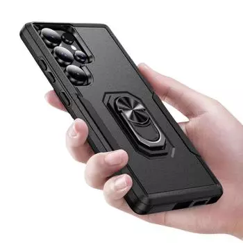 Black Stand Cases for Samsung Galaxy S24 Ultra Plus FE 5G Hard Strong Ring Case for Galaxy S24 FE чёрный