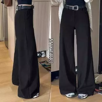 Black Suit Casual Wide-Leg Pants Women Summer New Plus size Chubby Girl Loose Slimming Pear Shapes Straight Pants Black XS