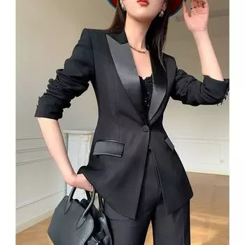 Black Suit Set Women 2025 Spring & Fall New Arrival Fancy Business Temperament Goddess Temperament Big Brand Two-Piece Suit Black suit XXL