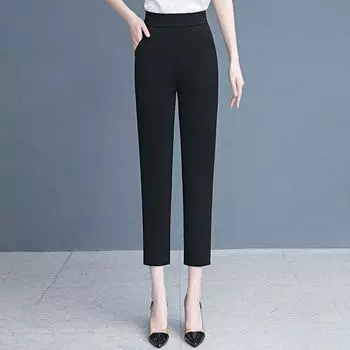 Black Summer High Waist Drape Harlan Eight Points Straight-Leg Pants Black [eight pants]] 2XL/30 [62.50 kg-67.50 kg]]