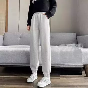 Black Sweatpants Women s Summer 2025 New Arrival Small Sweatpants Loose Tappered Slimming Cotton Cropped Casual Pants White Ash [not Fleece-lined]] L