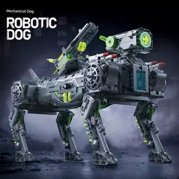 Black Technology Programming Robot Building Blocks Remote Control Kids Educational Assembled Toys 4-12 Years Old Boys Suitable for Lego Armed robot dog [model version] 1609 particles