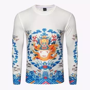 Черные футболки мужские осенние футболки мужские уличные футболки с 3D-принтом модные весенние топы с круглым вырезом и длинным рукавом S белый