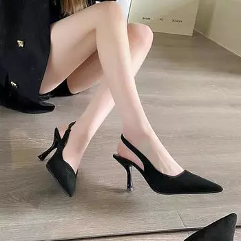 Black temperament celebrity bag head sandals fairy shoes 2025 new spring and summer French pointed high heels 34