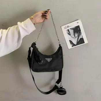 Black Texture Three-in-One Niche Style Shoulder Messenger Bag Black