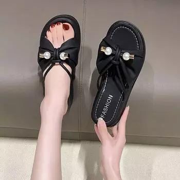 Black Thick Crystals Women s Slippers and Ladies Sandals on Beach Jewels White Slides Platform Summer 2024 Shoes Rhenstone Trend 35