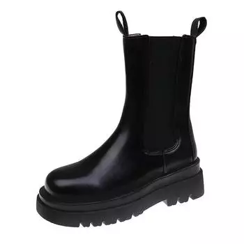 Black thick-soled 2025 spring and autumn new versatile British style high boots Chelsea cigarette short boots 35