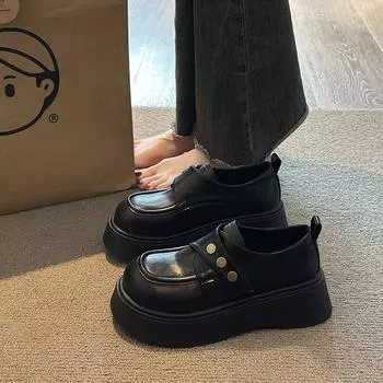 Black thick-soled heightening small leather shoes femininity single shoes new spring and summer Mary Jane shoes 35 чёрный