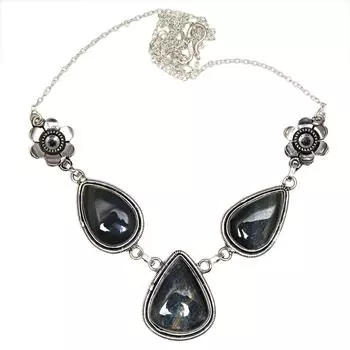 Black Tiger S Eye Gemstone Mother s Day Silver Jewelry Necklace 20 in