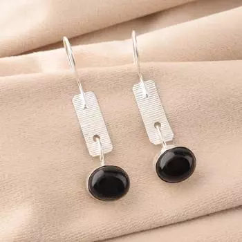 Black Tourmaline Gemstone 925 Stamped Silver Jewelry Handmade Boho Earrings 1.9 EE-168-28