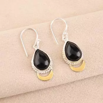 Black Tourmaline Gemstone 925 Sterling Silver Handcrafted Jewelry Earrings 1.5 EE-162-23